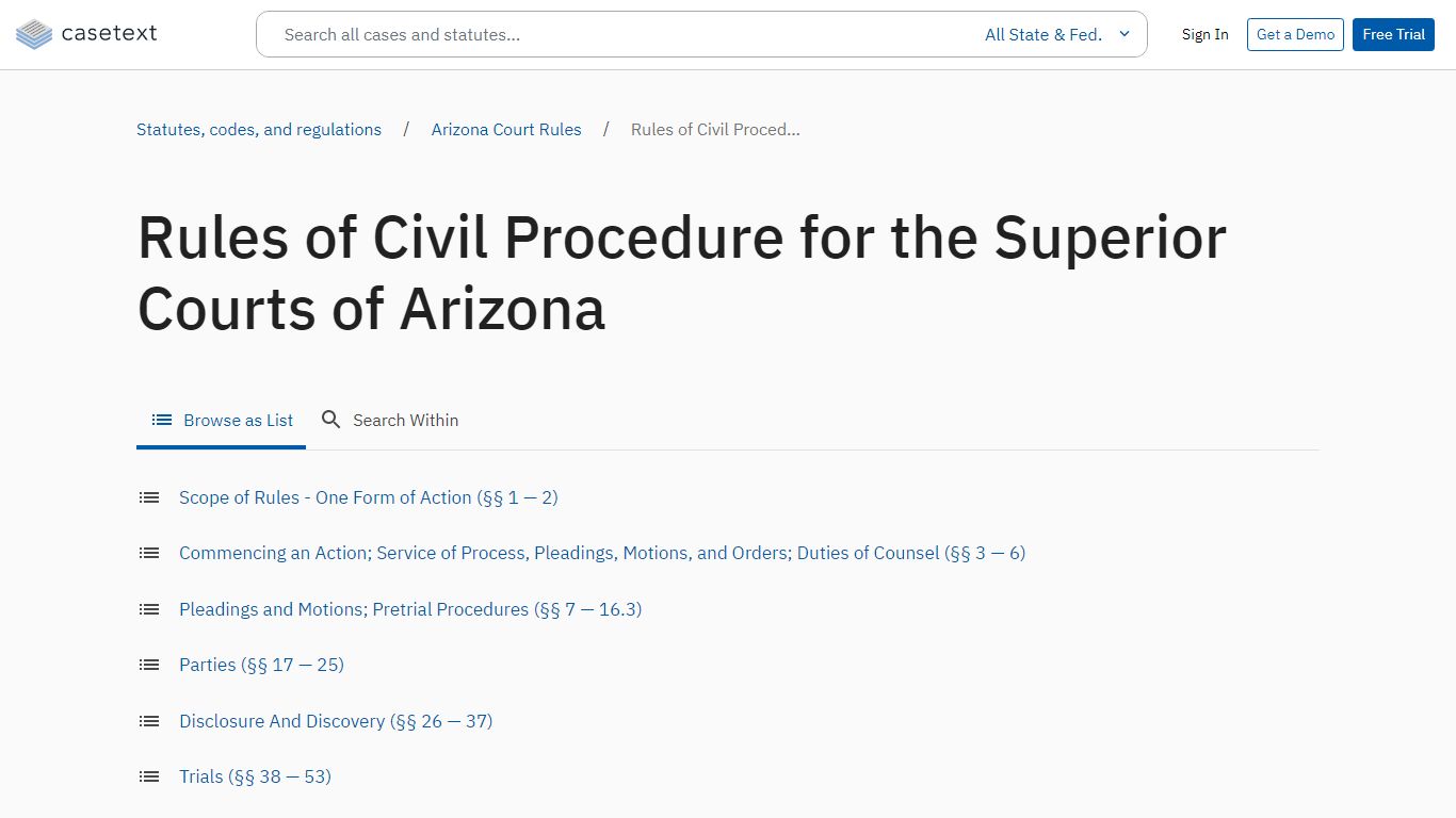 Rules of Civil Procedure for the Superior Courts of Arizona - Casetext